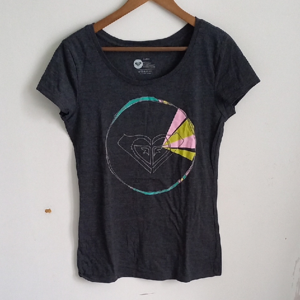 Roxy Black Graphic Fitted Tee Short Sleeve